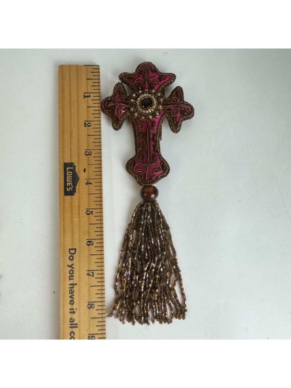 Set Of 4 Beaded Cloth Cross Ornaments With Tassels Embroidered Details - Picture 3 of 4